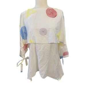 Talk Of The Walk Womens White Geometric Art To Wear Blouse